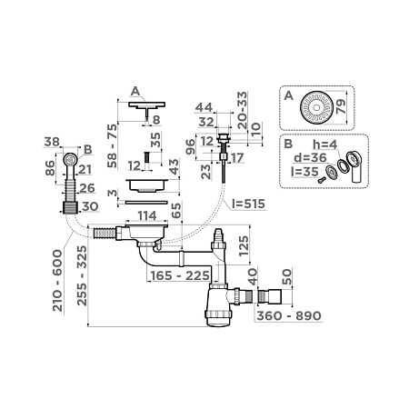 Слив-перелив для мойки Omoikiri WK-1CL-R-AB022-A античная латунь