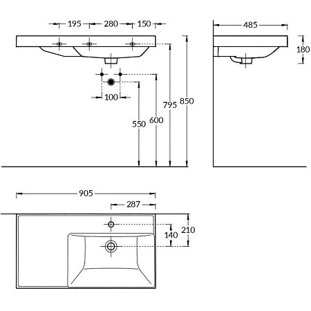 Раковина La Fenice Cubo CU.NN.90R 90 R белый