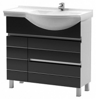 Тумба с раковиной Aquanet Доминика 90 R черная, 1 дверца, 2 ящика