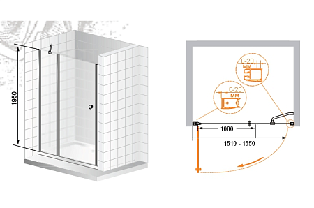 Душевая дверь в нишу Cezares Elena ELENA-B-11-100+60-C-Cr  прозрачное стекло