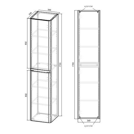 Шкаф-пенал Vincea Vico VSC-2V170CN 35x35x170 Carbone