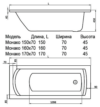 Ванна акриловая Santek Монако 1WH111976 150х70 см