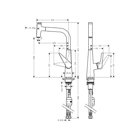 Смеситель Hansgrohe Talis Select M51 72826800 для кухонной мойки, нержавеющая сталь