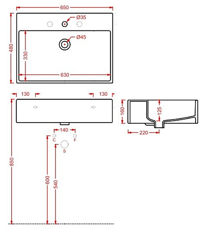 Раковина ArtCeram Quadro QUL003 белый глянцевый