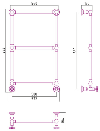 Полотенцесушитель водяной Сунержа Ренессанс 03-0280-8650 860x500 золото