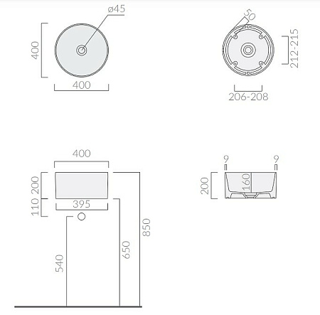 Раковина Galassia Core 7306GM 40 серый матовый