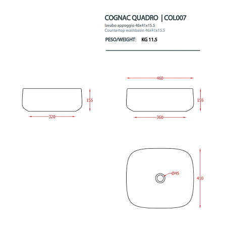 Раковина ArtCeram Cognac COL007 36;00 46 notte