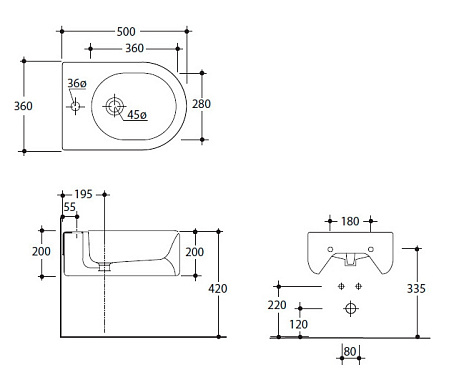 Биде подвесное Kerasan Flo 312501*1 с 1 отверстием под смеситель