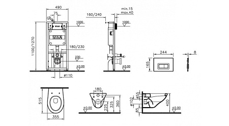Комплект VitrA Arkitekt 9005B003-7211, кнопка хром