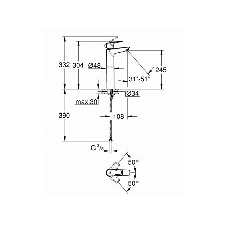 Смеситель Grohe BauLoop 23764001 для раковины, хром