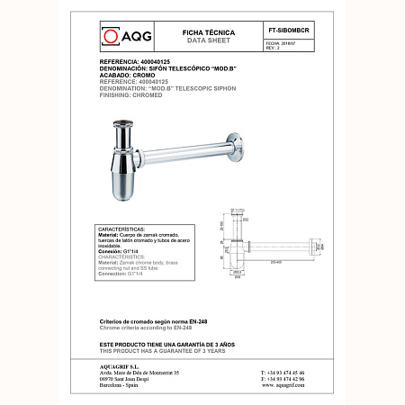 Сифон AQG Mod.B 400040125 хром