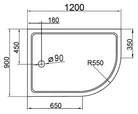 Поддон для душа акриловый Cezares Tray TRAY-A-RH-120/90-550-15-W-R радиальный R