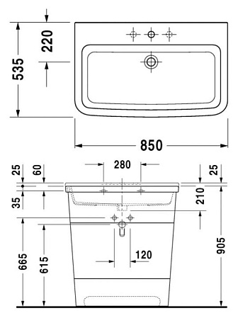 Раковина Duravit Esplanade 2622850000 одно отверстие 85 см