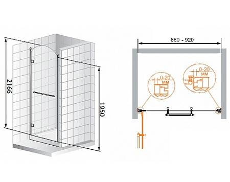 Душевая дверь в нишу Cezares Retro B 1 90 PP G L/R