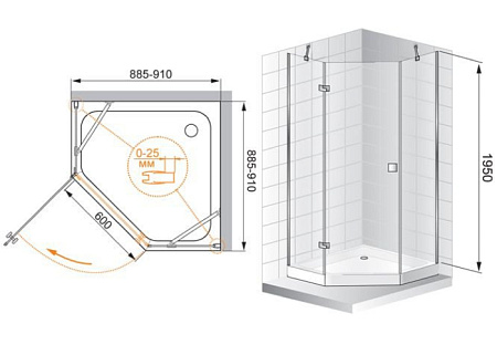 Душевой уголок Cezares Crystal-P-1-90-C-Cr L