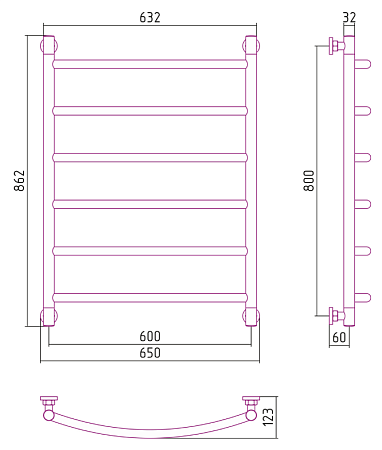 Полотенцесушитель водяной Сунержа Галант + 800х600 хром