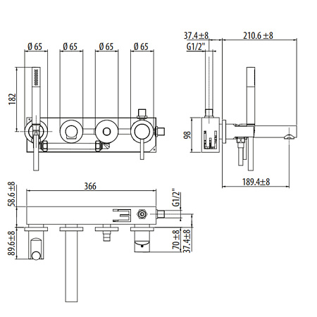 Смеситель Gattoni Circle One 9005/90C0 для ванны, хром