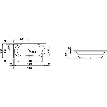 Ванна стальная Laufen Thallium 2.2509.3.600.040.1 180х80 с отверстиями для ручек, с антискользящим