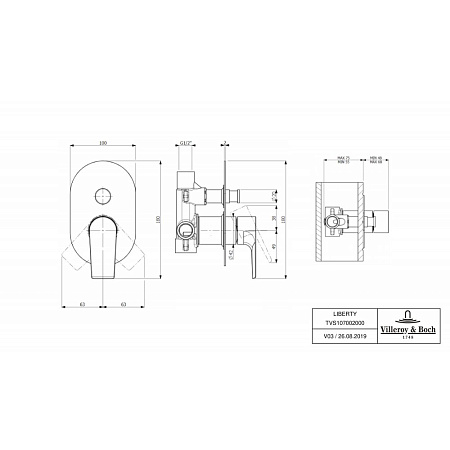 Смеситель Villeroy & Boch Liberty TVS10700200061 для ванны с душем, хром