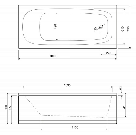 Акриловая ванна Cezares Eco ECO-180-80-41 180х80