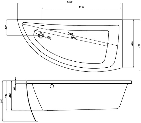 Акриловая ванна Cersanit Nano P-WA-NANO*150-RNL 150х75 R