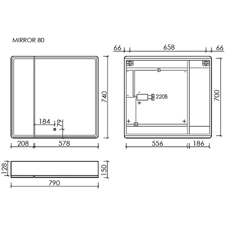 Шкаф-зеркало Sancos Mirror MI80EG 80 дуб галифакс натуральный