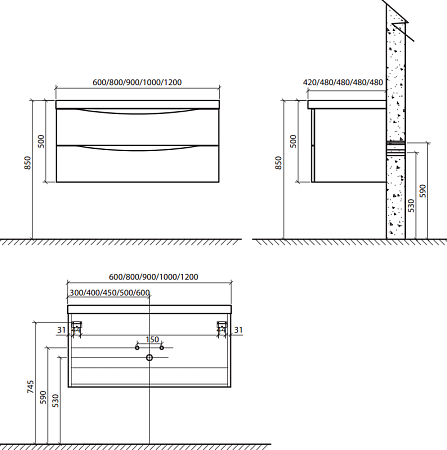 Мебель для ванной BelBagno Ancona-N 90 rovere moro, подвесная