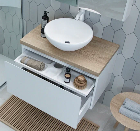 Тумба с раковиной Velvex Klaufs 80 1 ящик, белый глянцевый