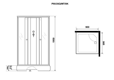 Душевая кабина Niagara Promo P90/26Q/MT/BK 90x90x195 L/R стекло матовое/профиль белый