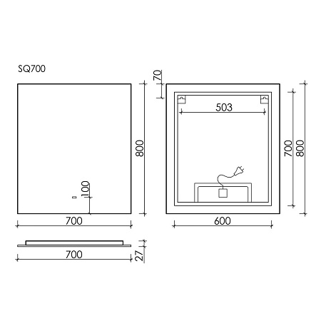 Зеркало Sancos Square SQ700 70х80 с подстветкой
