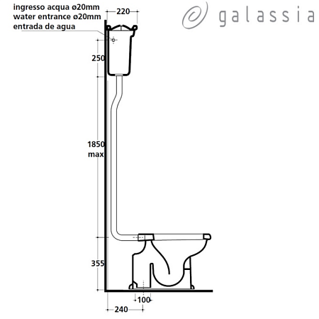 Унитаз Galassia Ethos 8402 с высоким бачком, вертикальный выпуск, белый