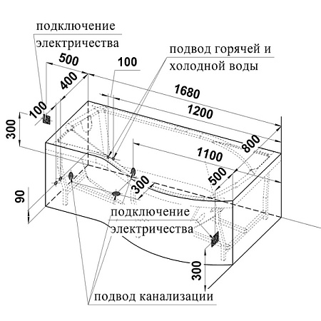 Акриловая ванна Vannesa Миранда 2-01-0-2-1-209 168х95 R