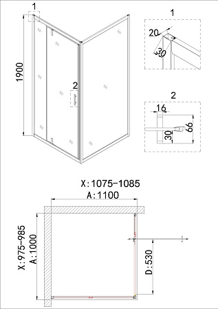 Душевая дверь Niagara Nova NG-43-10AG 100x190 стекло прозрачное/профиль холодное золото