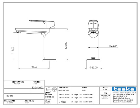 Смеситель для раковины Teska Quars E5619 розовое золото