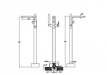 Смеситель Boheme Spectre 459-B напольный, для ванны с душем, черный