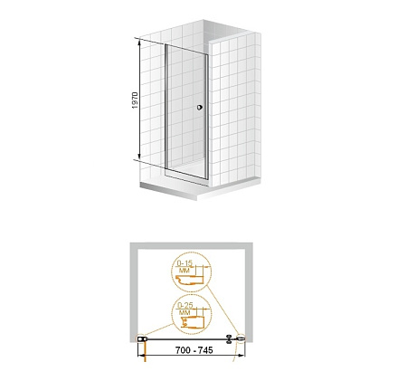 Душевая дверь в нишу Cezares Triumph TRIUMPH-B-1-70-P-Cr-R рифленое стекло
