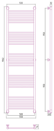 Полотенцесушитель водяной Сунержа Богема + 1900x500 прямой, хром