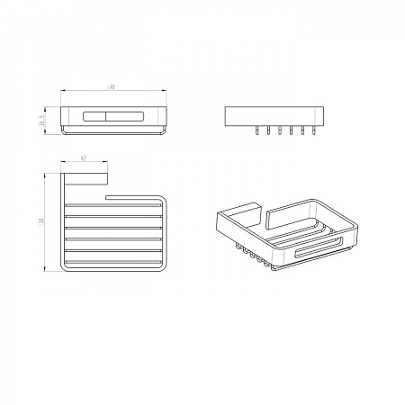 Мыльница Boheme Q 10959-CR-B настенная, хром/черный