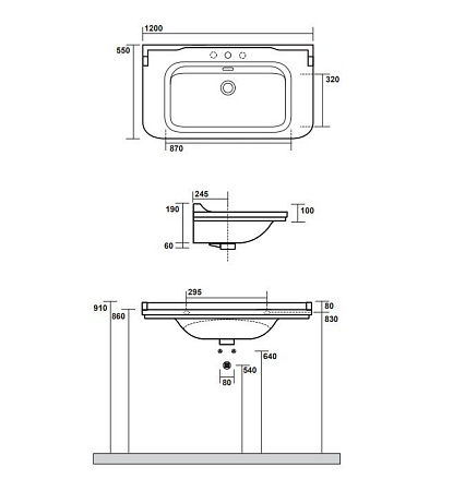 Раковина Kerasan Waldorf 4144K1bi/cr*3 120 c 3 отверстиями под смеситель, белый