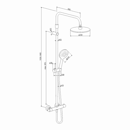 Душевая стойка Damixa Option DX218091000 с термостатом, хром