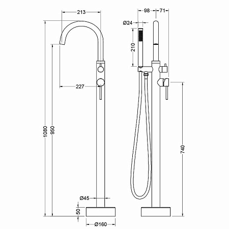 Смеситель Aquatek Европа AQ1345MB для ванны, напольный, черный матовый