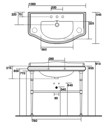 Консоль с раковиной Kerasan Retro 730090 хром