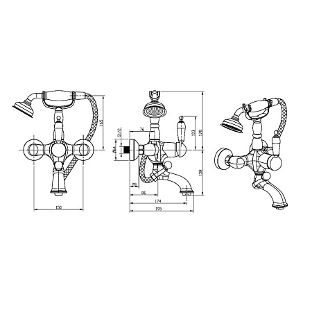 Смеситель Boheme Imperiale Presente 323 для ванны с душем, золото