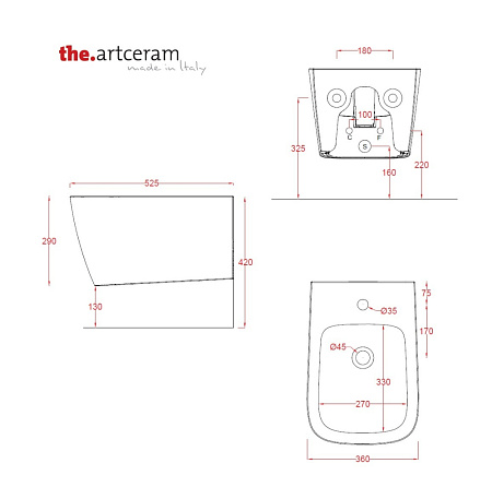 Биде подвесное ArtCeram A16 ASB001 03;00 черный глянцевый