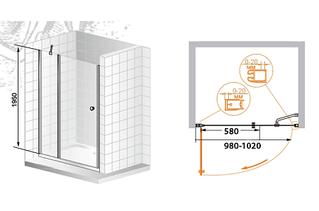 Душевая дверь в нишу Cezares Elena ELENA-B-11-30+70-C-Cr прозрачное стекло