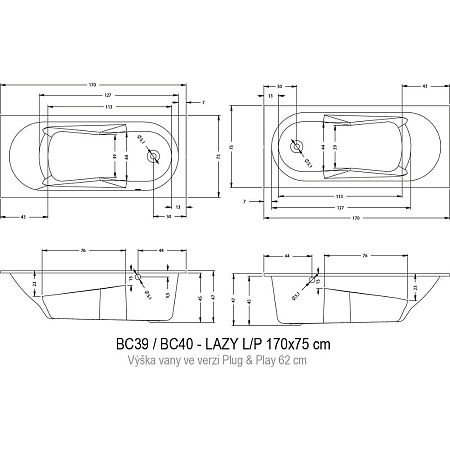 Ванна акриловая Riho Lazy B079001005 170x75 R