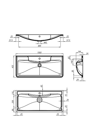 Раковина BelBagno BB1000/455-LV-ART-ALR-NERO 100х45 черный матовый