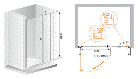 Душевая дверь в нишу Cezares Elena ELENA-B-11-90+60-C-Cr прозрачное стекло