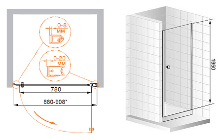 Душевая дверь в нишу Cezares Elena ELENA-B-1-90-C-Cr прозрачное стекло