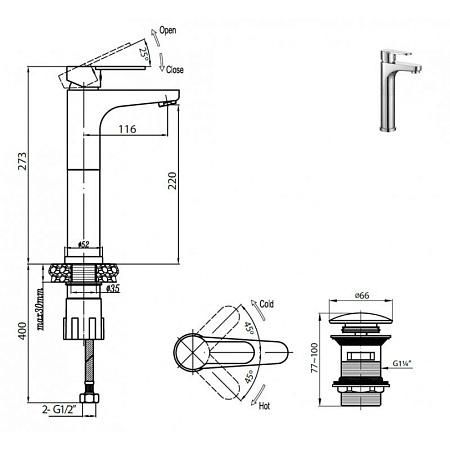 Смеситель Cezares Laconico LACONICO-C-LC25-01 для раковины